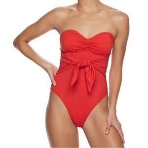 WeWoreWhat Bandeau Tie-Front One-Piece Swimsuit L Red